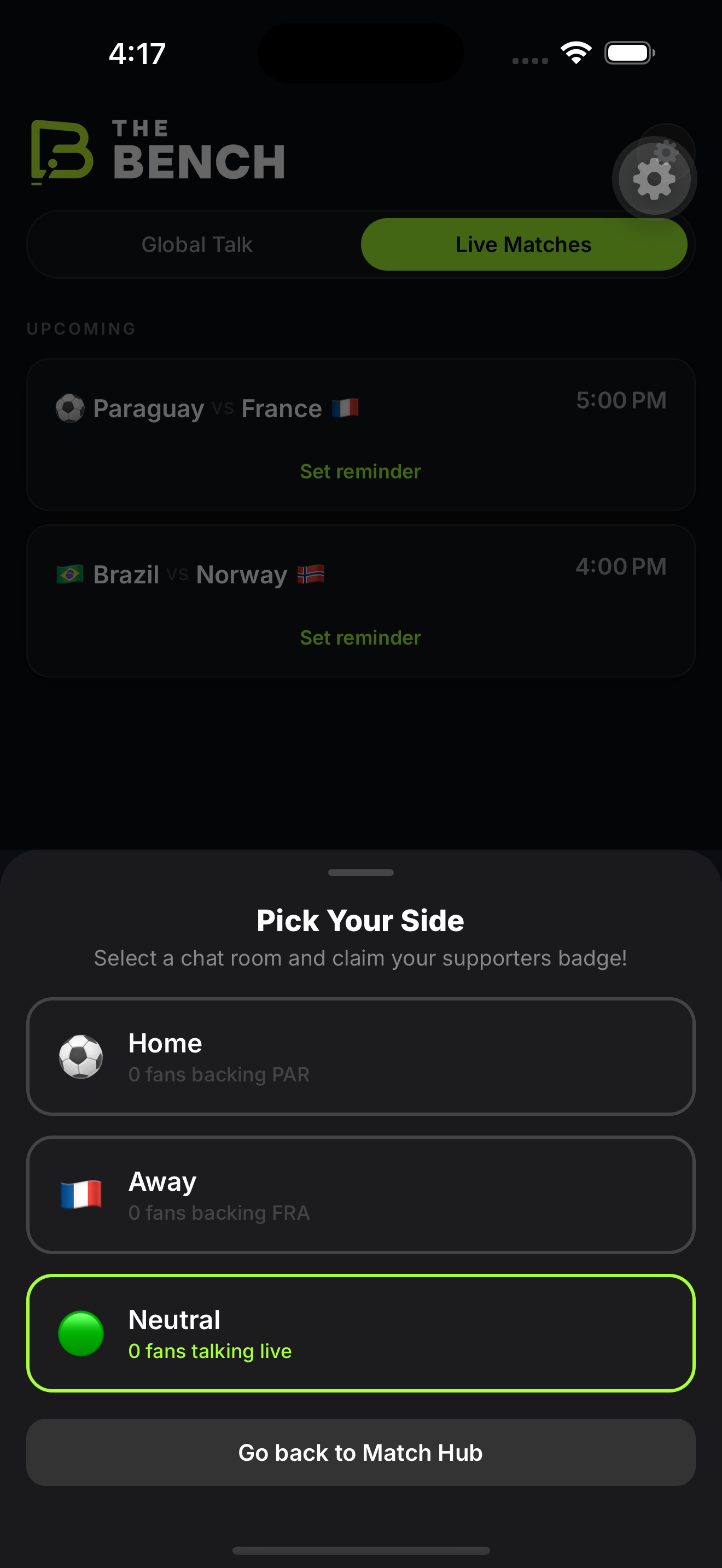 Terrace - Live match chat